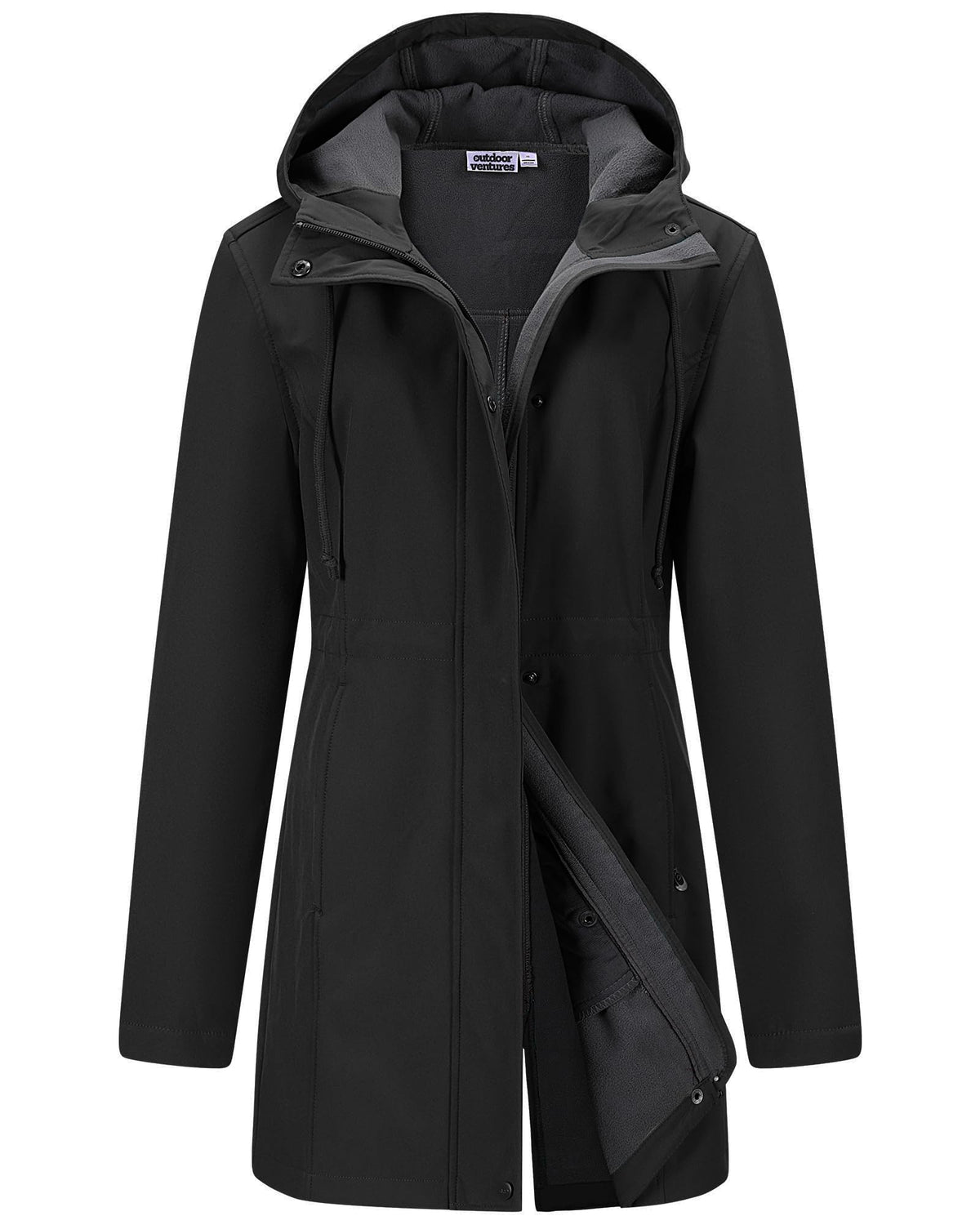 Outdoor Ventures Softshell Jacket Ladies Rain Jacket Functional Lightweight Rain Coat Windbreaker Waterproof Hiking Jacket Breathable Outdoor Jacket with Hood for Spring Fall Winter Black XS
