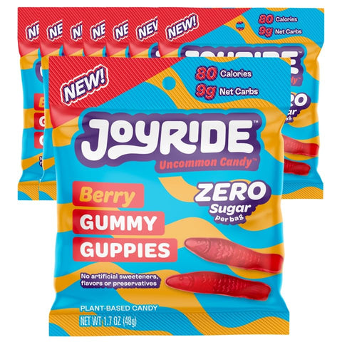 JOYRIDE Sugar-Free Gummies - Keto Candy with Zero Sugar & 9g Net Carbs - Low Calorie Vegan Snack with No Sugar Alcohols (ZERO Sugar Berry Gummy Guppies, 1.7oz (Pack of 8))