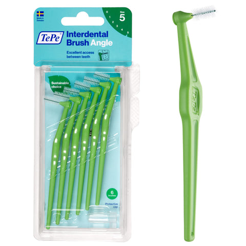 Tepe Angled 0.8mm Green Interdental Brushes - Pack of 6