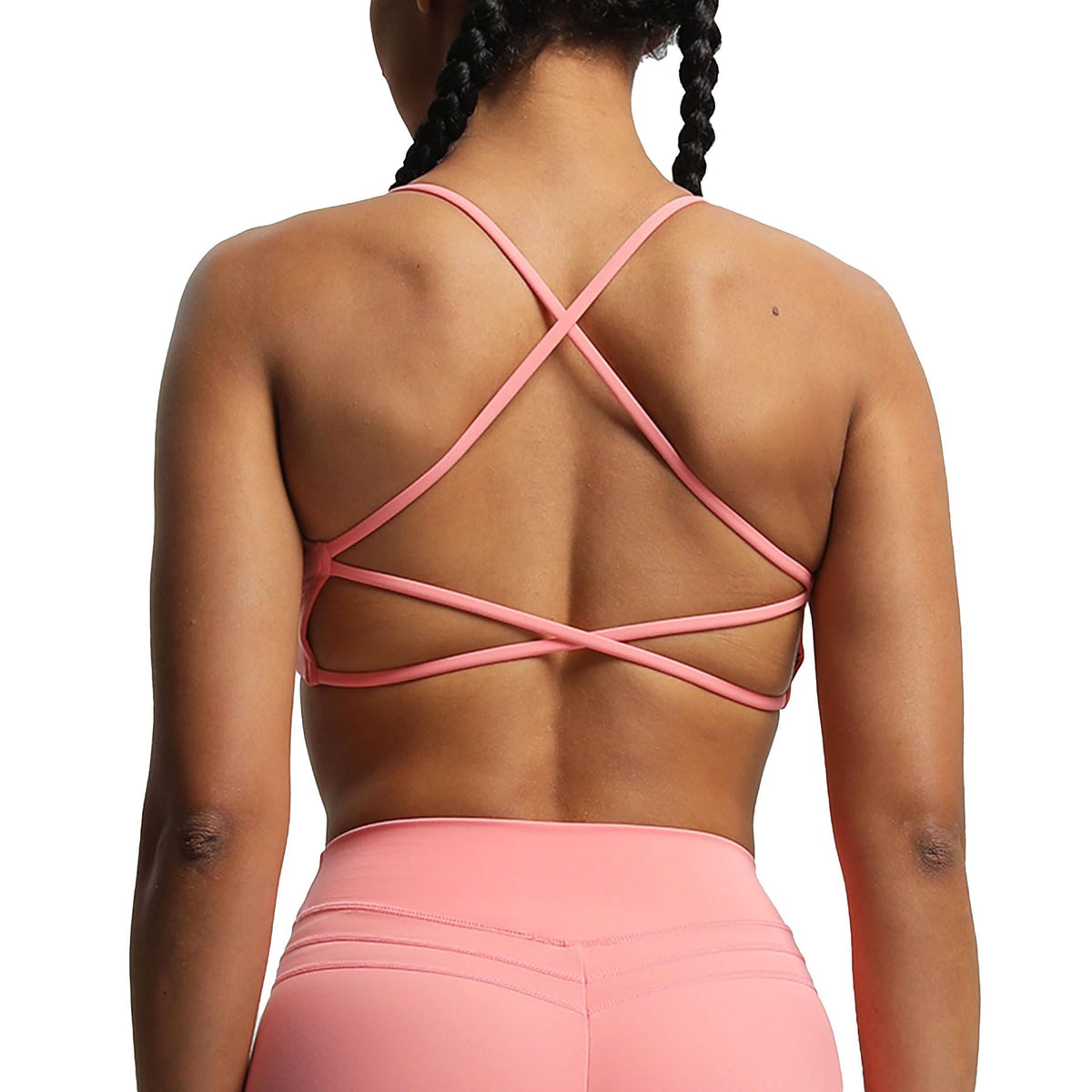 Aoxjox Women's Workout Sports Bras Fitness Backless Padded Ivy Low Impact Bra Yoga Crop Tank Top (Salmon Rose, X-Small)