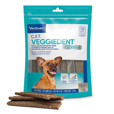 Virbac CET VEGGIEDENT FR3SH Tartar Control Chews for Dogs 30 count(Pack of 1), Beef, 8 oz