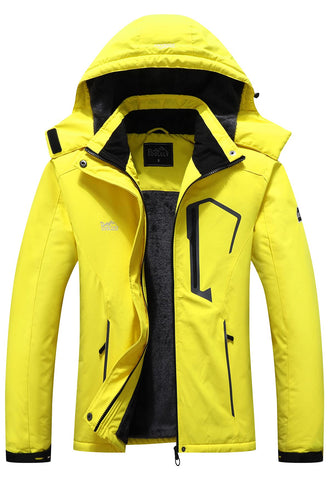 Pooluly Women's Ski Jacket Warm Winter Waterproof Windbreaker Hooded Raincoat Snowboarding Jackets YellowXL