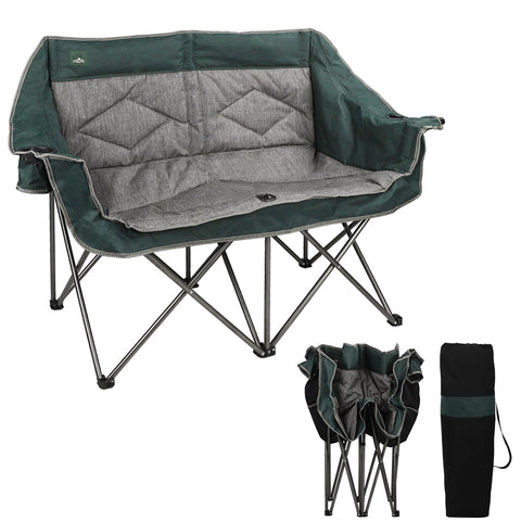 Northroad Folding Loveseat Camping Chair Portable Double Duo Full Padded Garden Chair for 2 Person Sofa w/ 2 Cup Holder,Wine Glass Holder,Mesh Storage,Support 600lbs for Picnic Beach Travel
