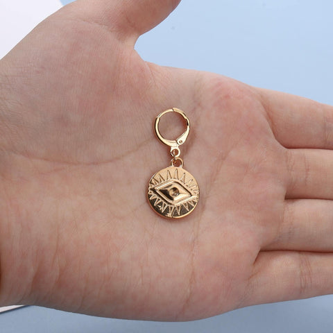 Yheakne Evil Eye Coin Earrings Gold Disc Drop Earrings Evil Eye Hoop Earrings Vintage Lucky Charm Earrings Jewelry for Women and Girls