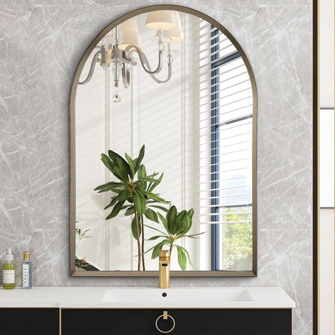 HLFMVWE Arched Mirrors for Wall, Brushed Metal Frame Mirror, Arch Bathroom Vanity Mirror for Living Room Bedroom Mantel Entryway Hallways Home Decor Aluminum Alloy Frame 40 x 50CM
