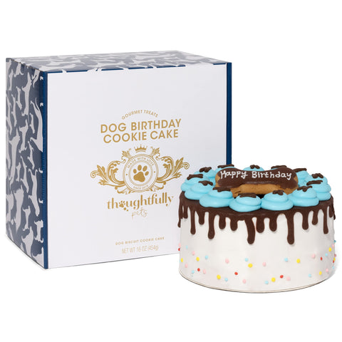 Thoughtfully Pets, Dog Happy Birthday Mini Cookie Cake, Blue, Peanut Butter Flavored, Hand Decorated Hollow Biscuit Cake for All Dog Breeds
