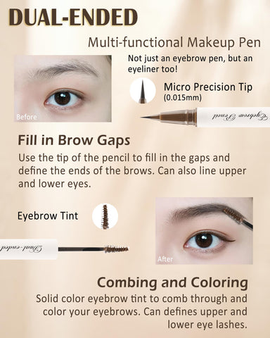 Liquid Eyebrow Pen Tinted Brow Gel-2Pcs 2-in-1 Black Brow Glue & Microblading Eyebrow Eyeliner Pencil, Fast Sculpt Fill in Eyebrow,Longlasting Waterproof Makeup Pen, Eyebrow Filler for Women Girl-01#