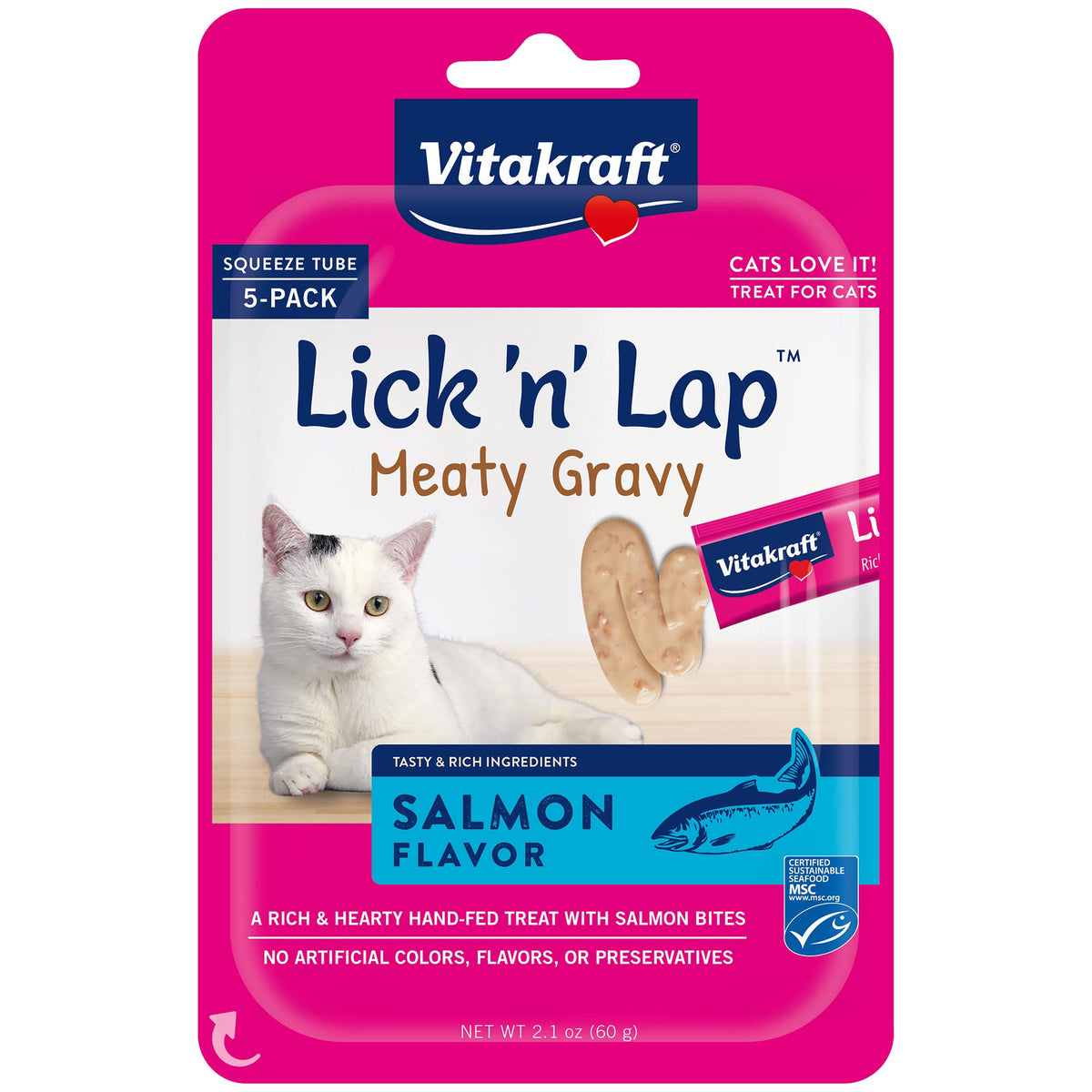 Vitakraft Lick 'n' Lap Meaty Gravy Cat - Salmon - Great for Bonding - Low Calorie Wet Cat Treat - 5 Pack