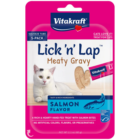 Vitakraft Lick 'n' Lap Meaty Gravy Cat - Salmon - Great for Bonding - Low Calorie Wet Cat Treat - 5 Pack