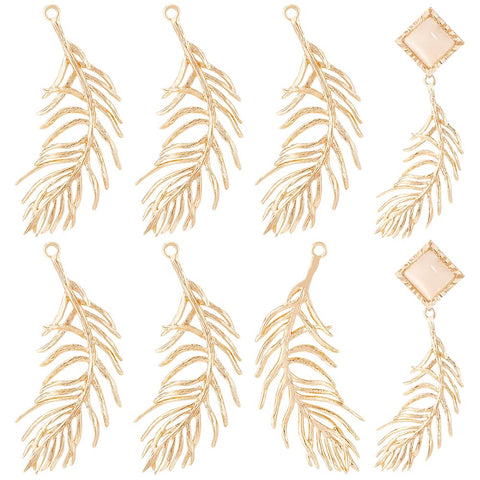 BENECREAT 12pcs Real 18K Gold Plated Brass Feather Pendants, 37.5x12.5x1.5mm Feather Charms Pendants for DIY Earrings Necklaces Bracelets, Hole: 1.2mm