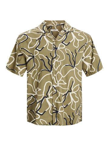 JACK & JONES Men's Jprblatropic Resort Shirt S/S Relax Sn, Covert Green/AOP:Relax Fit, M