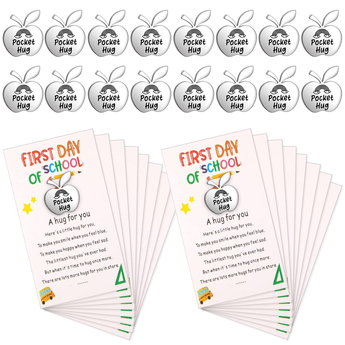 20 Sets First Day of School Back to School Gifts Cards Pocket Hug Token Funny Cheer up Gifts Welcome Back to School Motivational Cards Warm Metal Pocket Keepsake for Party Classroom Reward Supplies