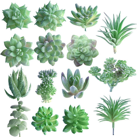 FEPITO 15 Pcs Artificial Succulent Plants Green Unpotted Faux Flower Succulents Mini Echeveria Picks Bulk Stems for Home Indoor Fairy Garden Decorations