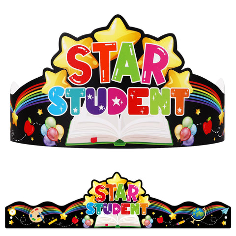 FaCraft Star Student Crowns for Kids - Paper Hats and Headbands for Kindergarten, Preschool Classroom Teacher Supplies, Recognition Awards