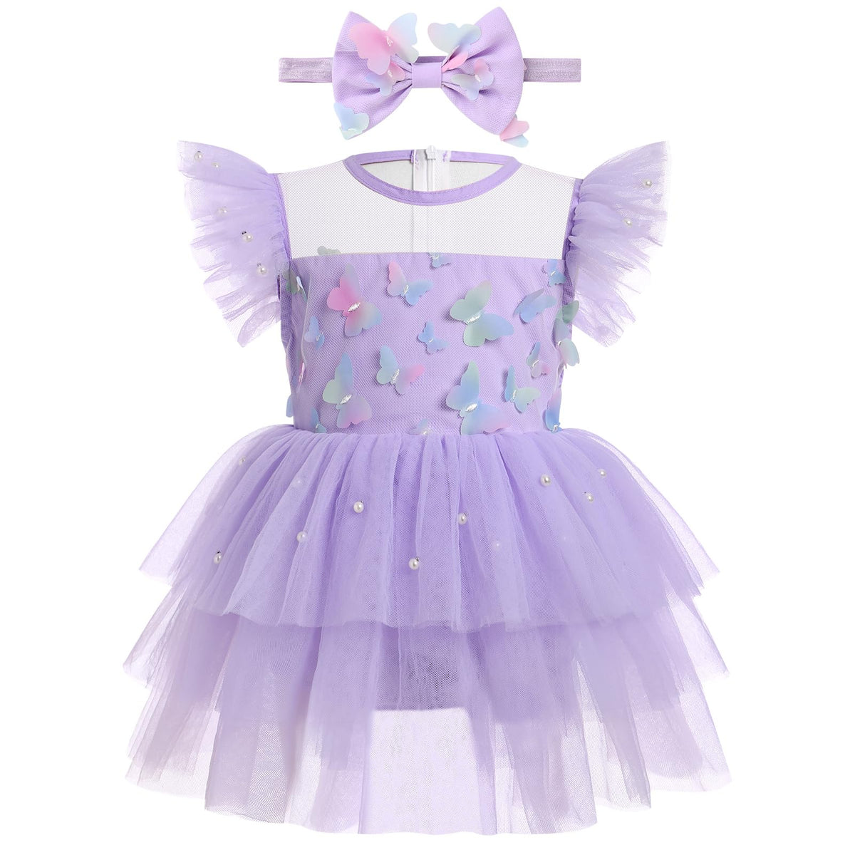 FYMNSI Baby Girls First Birthday Outfit, Newborn Infant Cake Smash Princess Tulle Tutu Romper Dress Toddler Kids 1st One Year Old Party Photoshooting Summer Pageant Wedding Clothes Violet 18-24 Months