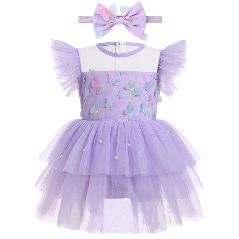 FYMNSI Baby Girls First Birthday Outfit, Newborn Infant Cake Smash Princess Tulle Tutu Romper Dress Toddler Kids 1st One Year Old Party Photoshooting Summer Pageant Wedding Clothes Violet 18-24 Months