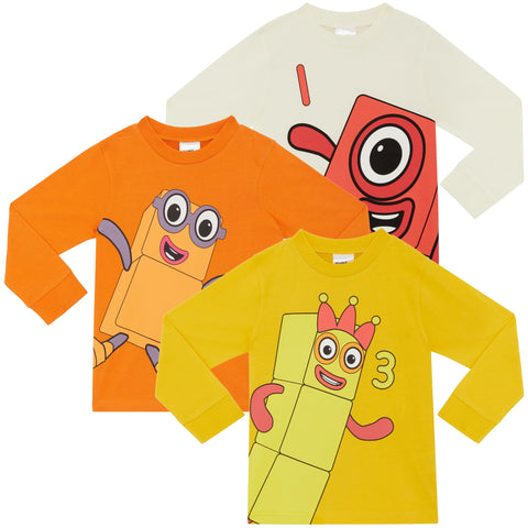 Numberblocks Unisex 3 Pack 100% Combed Cotton Long Sleeved T-Shirts Tops - 4-5 Years 110cm Multicoloured