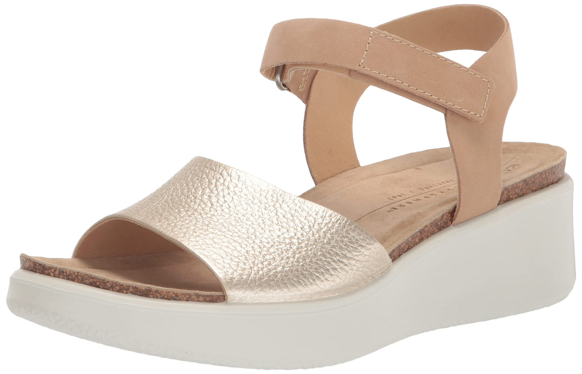 ECCO Women's FLOWT Wedge Cork Sandal, Pure White Gold/Powder, 5-5.5