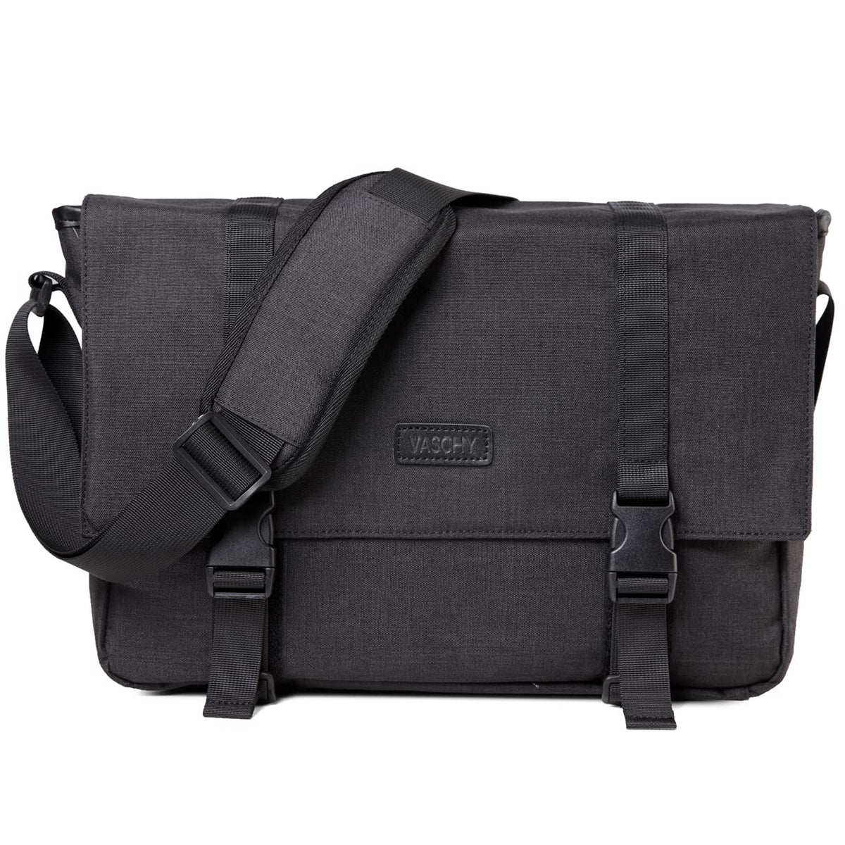 VASCHY Messenger Bag, Lightweight Man Bag 14 inch Laptop Shoulder Bag Water Resistant Briefcase Work Bag with Padded Shoulder Strap and Laptop Sleeve for Women for Business College Travel (Black)