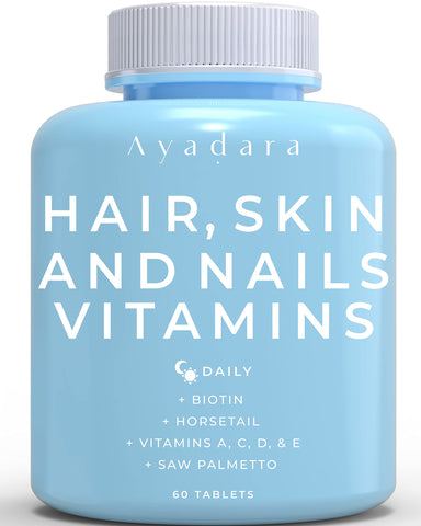 Ayadara Hair Skin and Nails Vitamins 60 Capsules, Hair Growth Vitamins with Biotin, Skin, Nail, Hair Supplement, Hair Vitamins for Faster Hair Growth, Hair Growth Pills, Hair Growth for Women & Men