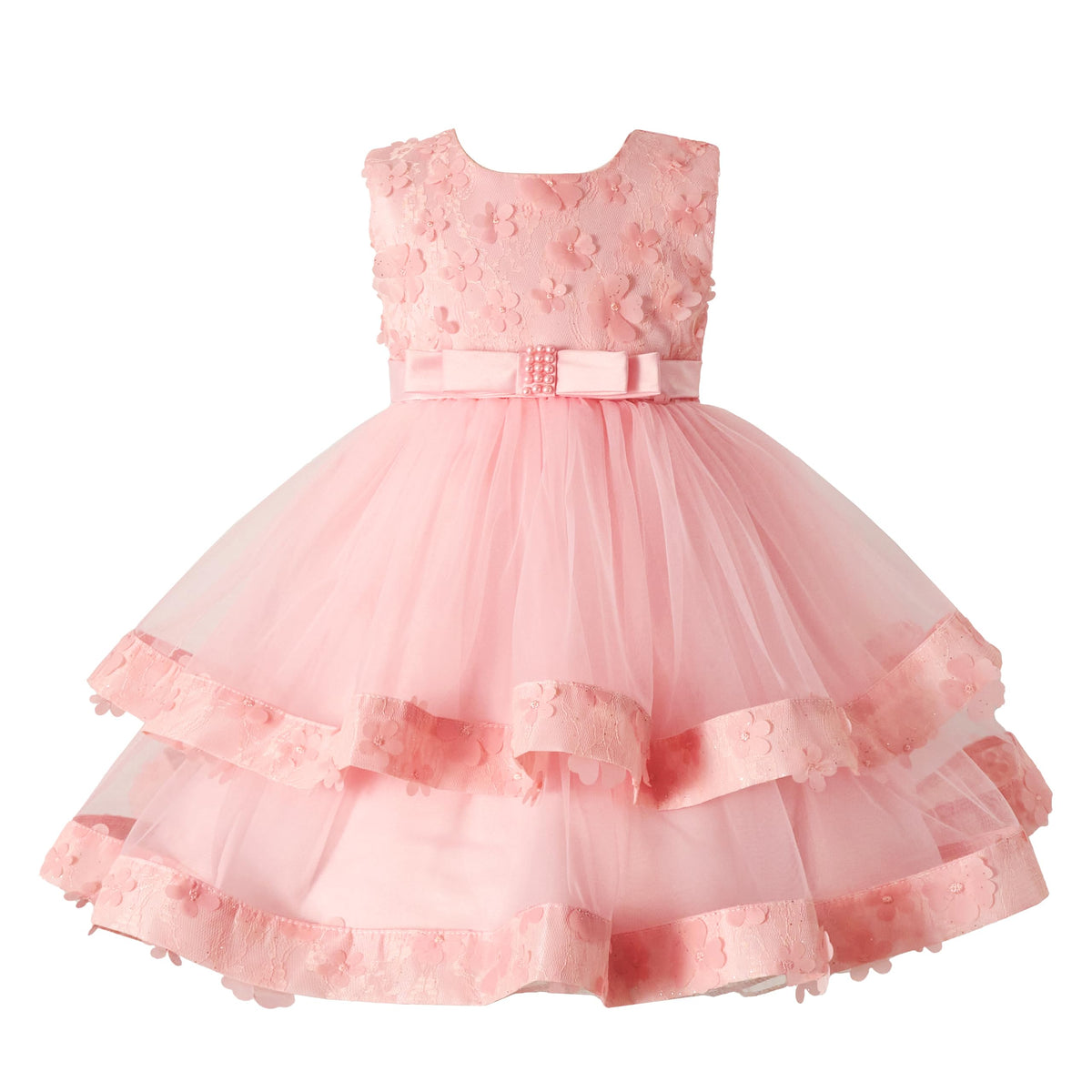 Miipat Baby Girl Dress Tulle Sleeveless Princess Toddler Girl Party Dresses Formal Flower Girls Birthday Wedding Pageant Dress(Pink Flower 110 3-4 Years)