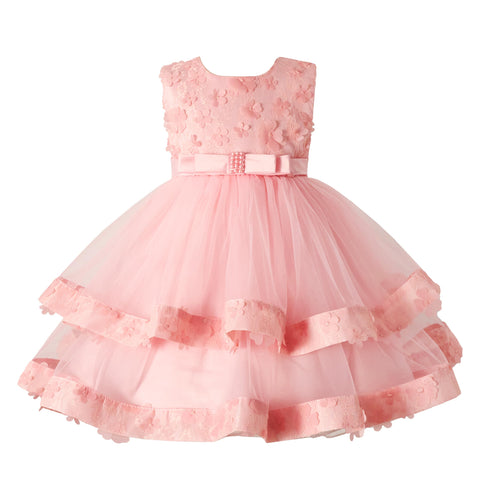 Miipat Baby Girl Dress Tulle Sleeveless Princess Toddler Girl Party Dresses Formal Flower Girls Birthday Wedding Pageant Dress(Pink Flower 110 3-4 Years)