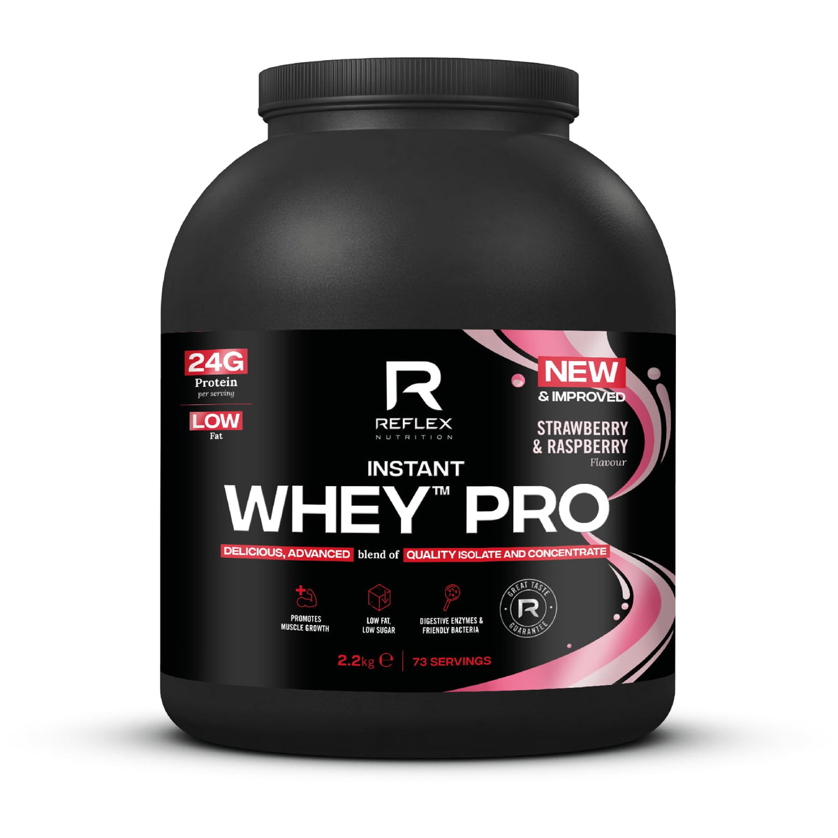 Reflex Nutrition Instant Wheyâ„¢ Pro - 80% Whey Protein Powder - Low Fat - Thin Textured Protein Shake for Post Workout Muscle Growth or Tasty Protein Snack (Strawberry & Raspberry, 2.2kg, 77 Servings)