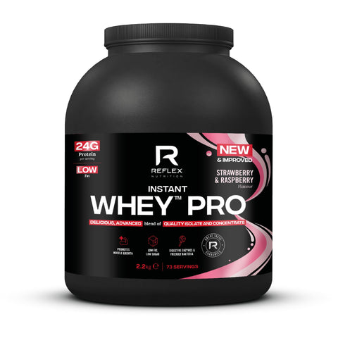 Reflex Nutrition Instant Wheyâ„¢ Pro - 80% Whey Protein Powder - Low Fat - Thin Textured Protein Shake for Post Workout Muscle Growth or Tasty Protein Snack (Strawberry & Raspberry, 2.2kg, 77 Servings)