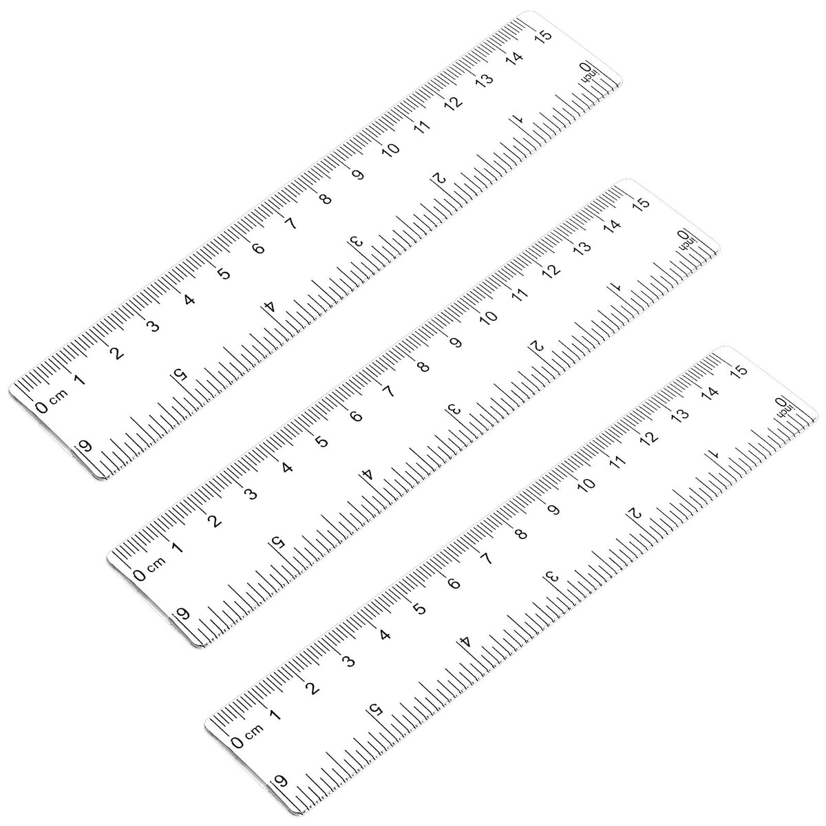 3 Pack 6 Inch Ruler Clear 6 in Small Ruler Plastic Straight Rulers with Centimeters and Inches, Shatterproof Measuring Tools for School, Office and Home