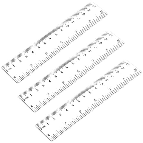 3 Pack 6 Inch Ruler Clear 6 in Small Ruler Plastic Straight Rulers with Centimeters and Inches, Shatterproof Measuring Tools for School, Office and Home