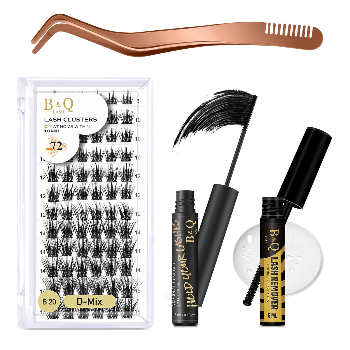 DIY Lash Extension Kit B09 Lash Cluster B&Q DIY Eyelash Extension Kit Individual Lashes Eyelash Clusters with Mascara Brush Eyelash Glue Remover Lash Applicators for DIY Eyelashes Extensions (Kit,B09)