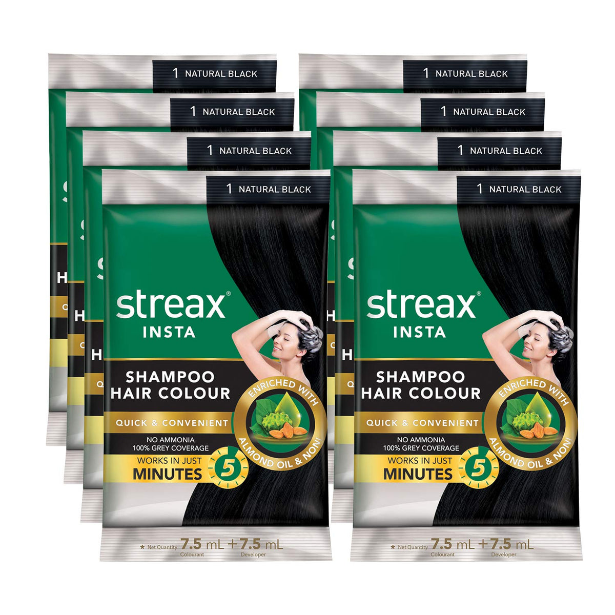 Streax Insta Hair Colour Natural Black colour 15 ML PACK (5 PACK)