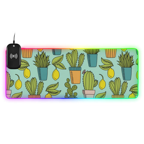 Cute Cactus Wireless Charging Mouse Pad for Mobile Phone Extra Large Gaming Mousepad with 13 Lighting Modes Computer Mat for Gaming MacBook PC Laptop Desk Home Office