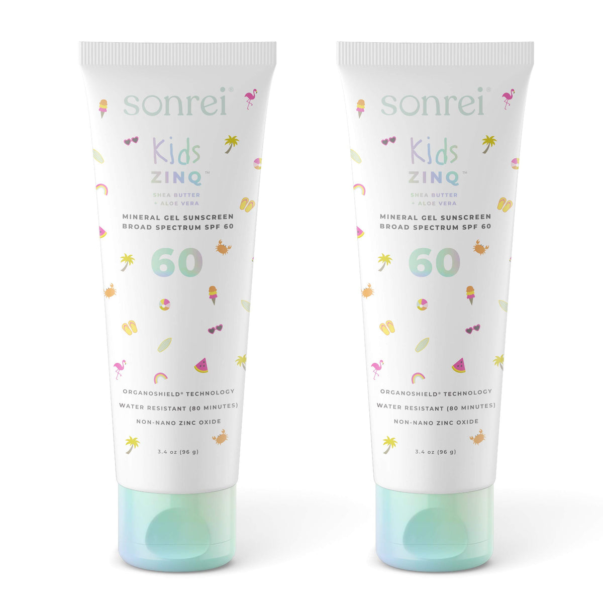 Sonrei Kids Zinq Mineral Face and Body Zinc Gel Athleisure Sunscreen SPF 60 | 3.4 oz (2 Pack)