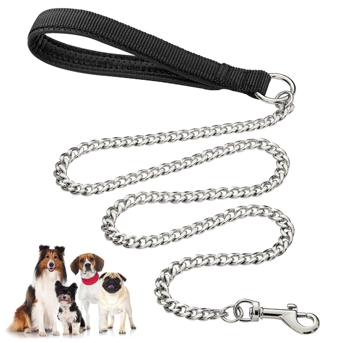 Heavy Duty Metal Dog Lead,120cm Chew Proof Pet Leash Chain with Soft Padded Handle for Large & Medium Size Dogs (120cm*3mm)