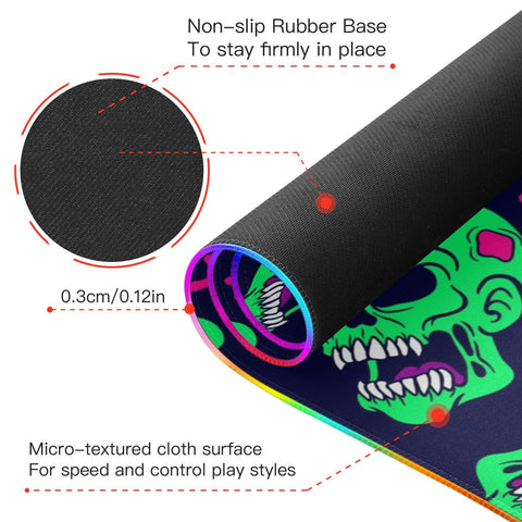 Cool Skull Wireless Charging Mouse Pad for Mobile Phone Extra Large Gaming Mousepad with 13 Lighting Modes Extended Desk Mat for Office Home Gaming MacBook PC Laptop Desk