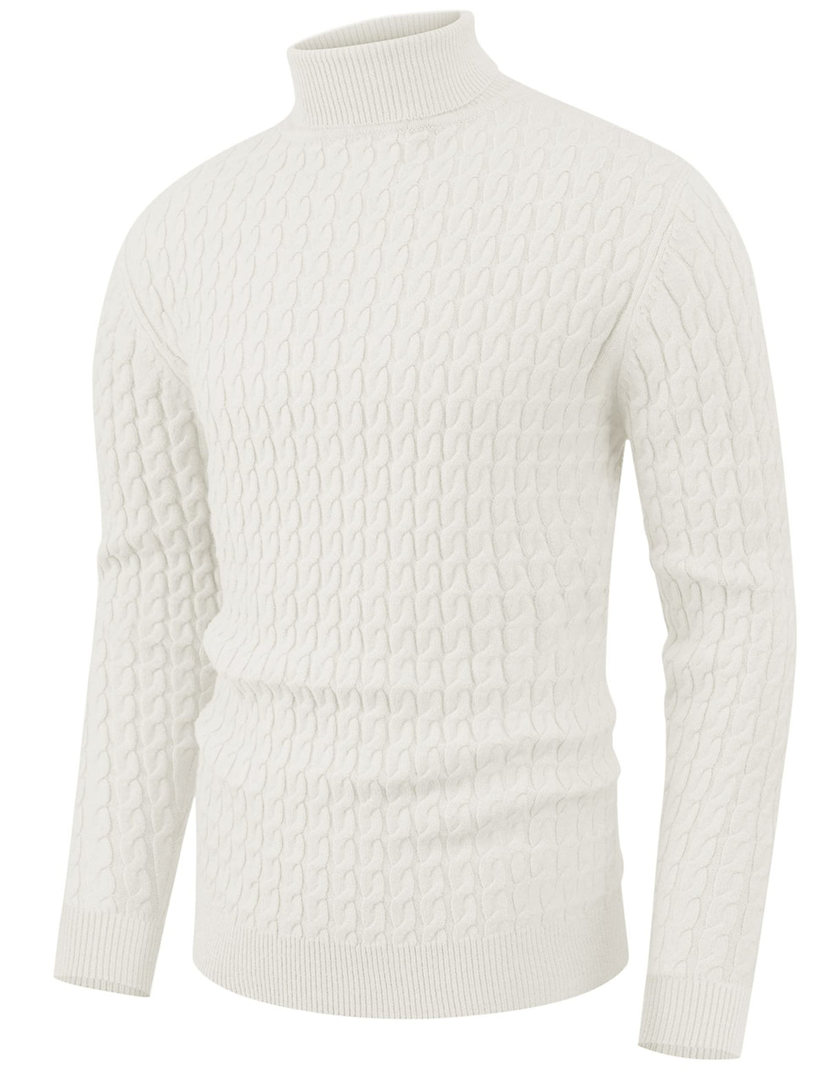 Hisir Mens Jumper Turtle Neck Tops Twisted Knitted Pullover Winter Slim Fit Long Sleeve Sweater Solid Colour Basic Warm Jumpers (03 White, M)