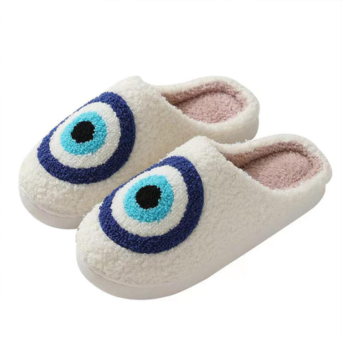 PLOVELXN Christmas Slippers, Evil Eyes Slippers, Halloween Pumpkin Slippers, Soft Plush Comfy Women Retro Checkered Slippers, Preppy Scuff Slides, Womens Cozy Memory Foam Slipper with Anti-Slip Sole,