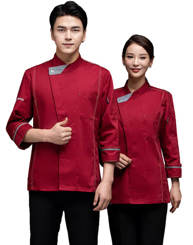 Unisex Chef Jackets Autumn Winter Breathable Chef Coat Long Sleeves Uniforms Coat Tops for Men Women Chef Uniform Apparels for Hotel Kitchen Restaurant Food Service,Red,M