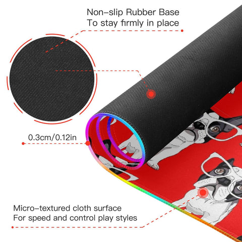 Cartoon French Bulldog-01 Wireless Charging Mouse Pad for Mobile Phone Extra Large Gaming Mousepad with 13 Lighting Modes Mouse Mat for Gaming MacBook PC Laptop Desk Home Office