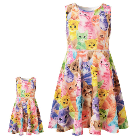Matching Doll & Girls Dresses Kid Toddler Cat Cloth Fit American Girl Doll