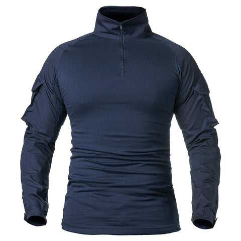 CARWORNIC Men's Military Tactical Combat Shirt Long Sleeve Outdoor Army T Shirt (Navy Blue, US M)