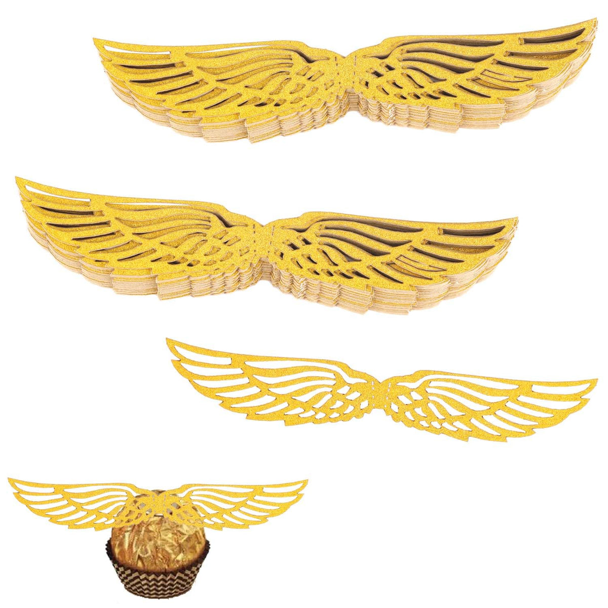 50pcs Golden Wing Cupcake Toppers, Hollow Golden Wings Decor with 50 Dispensing Glue Gold Cupcake Toppers for Birthday Wedding Party Favor
