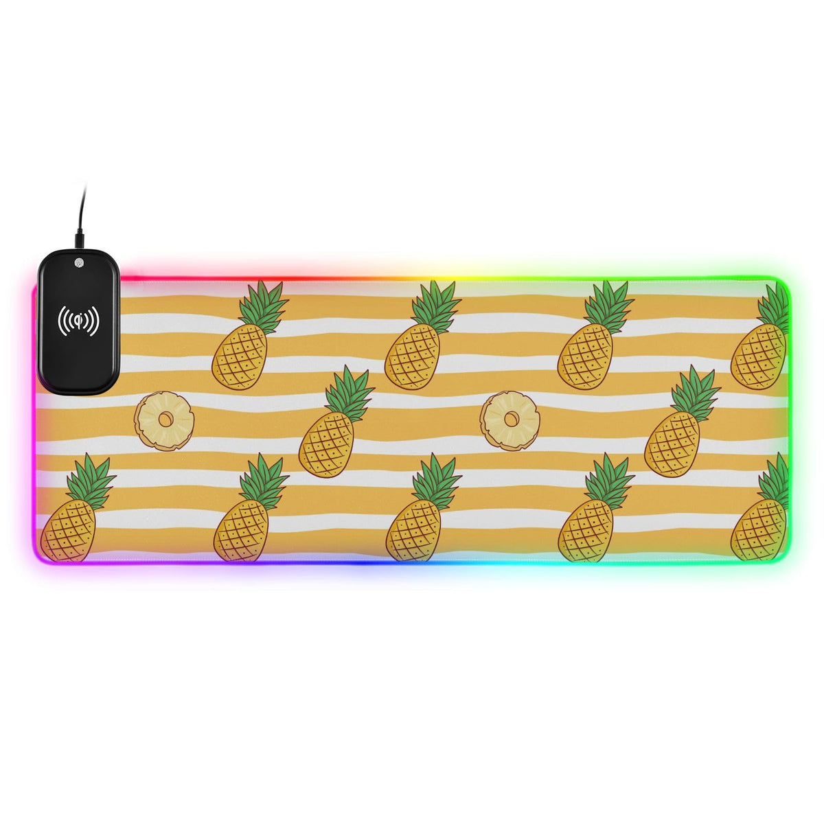 Cute Pineapple Wireless Charging Mouse Pad for Mobile Phone Extra Large Gaming Mousepad with 13 Lighting Modes Mouse Mat for Office Home Gaming MacBook PC Laptop Desk