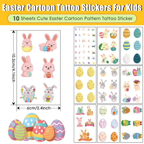 Easter Temporary Tattoos for Kids 140+ pcs, 10 Sheets Easter Egg and Bunny Fake tattoo for Boys and Girls,Easter Basket Stuffers