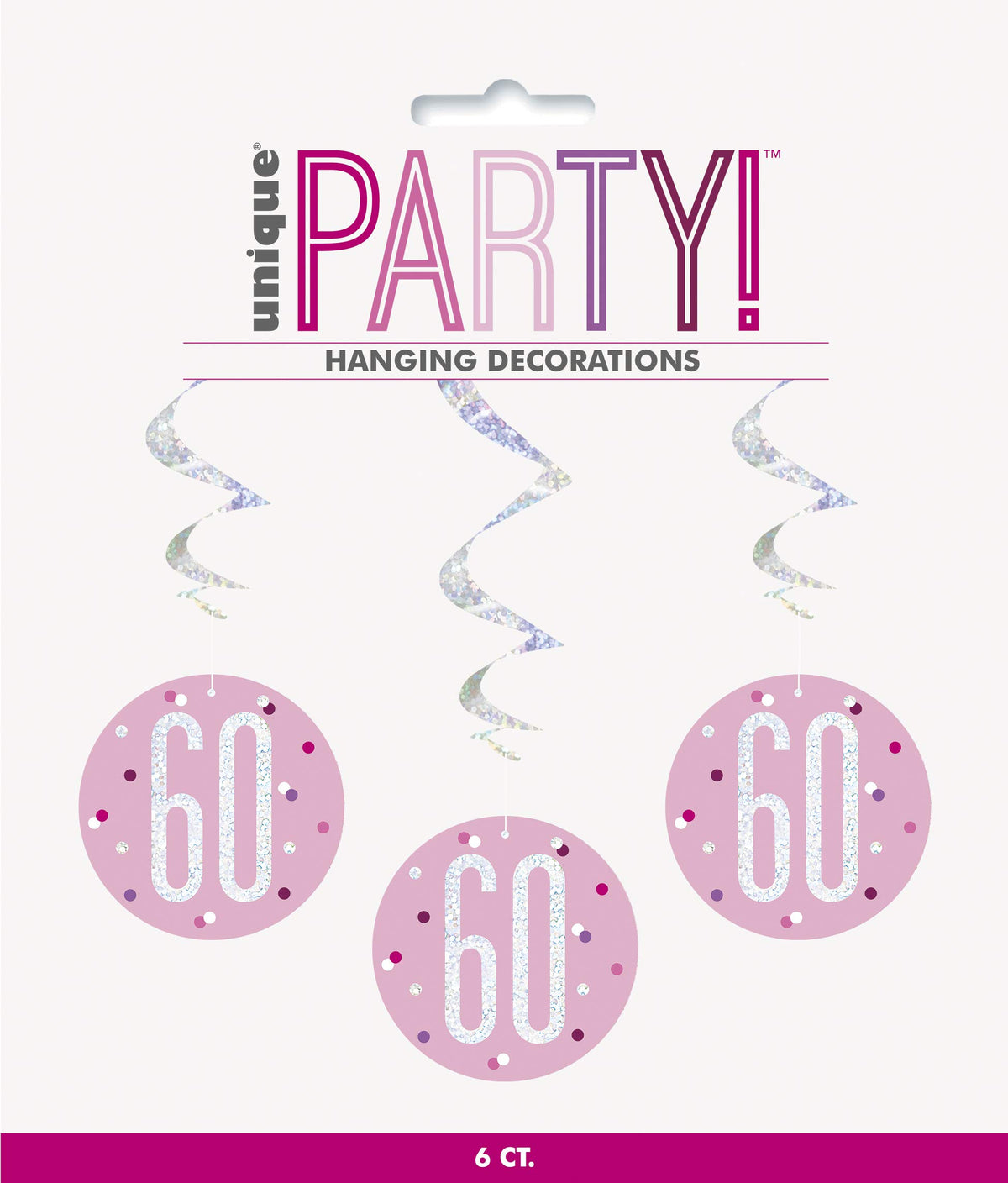 Unique 83814 Pink Hanging Swirl Decorations-32 Silver | 6 Pcs, Age 60