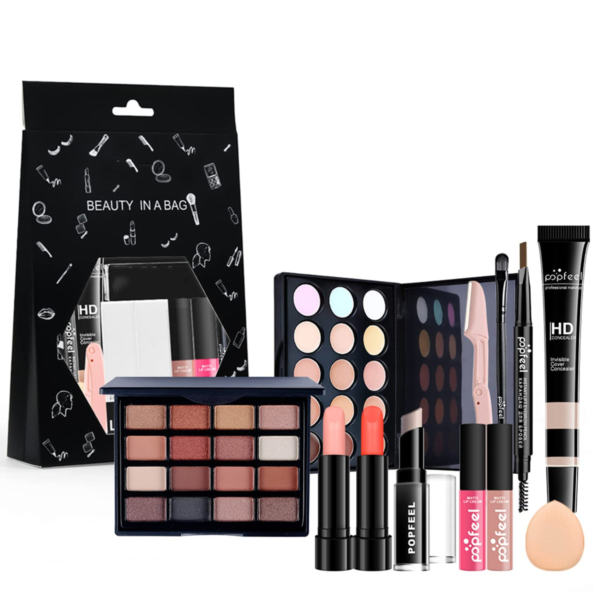 Joyeee Makeup Gift Set, 12 Pcs Full Kit Come with Eyeshadow Lipstick Lipgloss Concealer etc, for Face Eyes Lip, Complete Starter Bundle for Women and Girls, Portable Beauty Set with Storage Bag#1