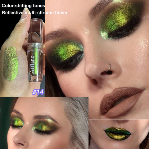 Afflano Multichrome Liquid Glitter Eyeshadow, Intense Multicolor Shifting Chameleon Liquid Eyeshadow Glitter Eye Makeup, Holographic Sparkle Pigmented Liquid Chrome Eyeshadow #14