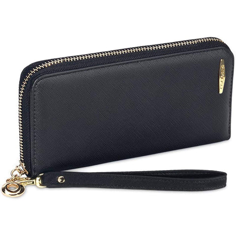 COCASES Ladies Purse Leather PU RFID Blocking Wristlet Zipped Large Clutch Bag Wallet for Women in Black
