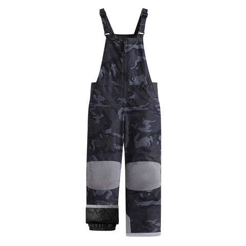 WULFUL Kids Ski Bib Pants Waterproof Boys Girls Winter Snow Pants Grey Camo